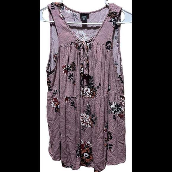 TORRID ☆ Mauve Floral Print Peplum Sleeveless Rayon Tank Top ☆ Size‎ 00 - Picture 1 of 4